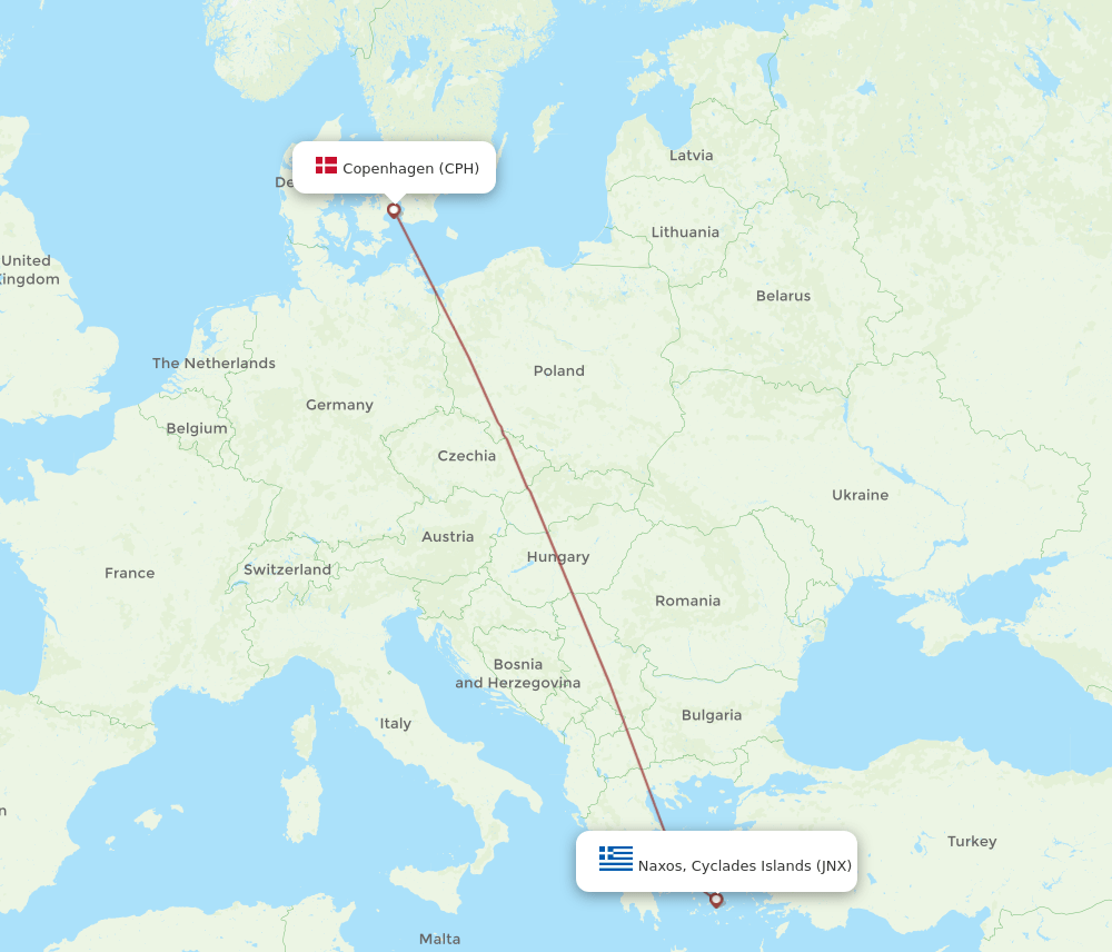 CPH to JNX flights and routes map