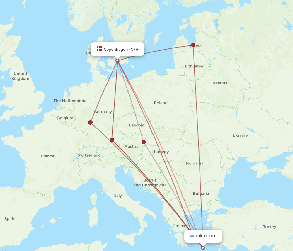 CPH-JTR flight routes
