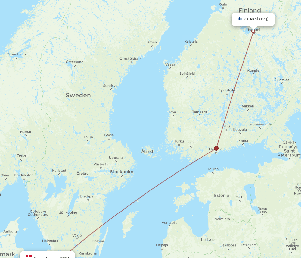 CPH to KAJ flights and routes map