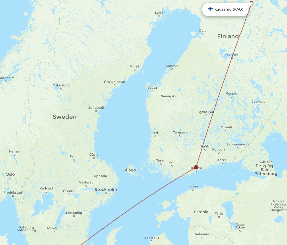 CPH to KAO flights and routes map