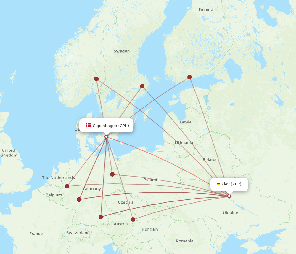 CPH to KBP flights and routes map