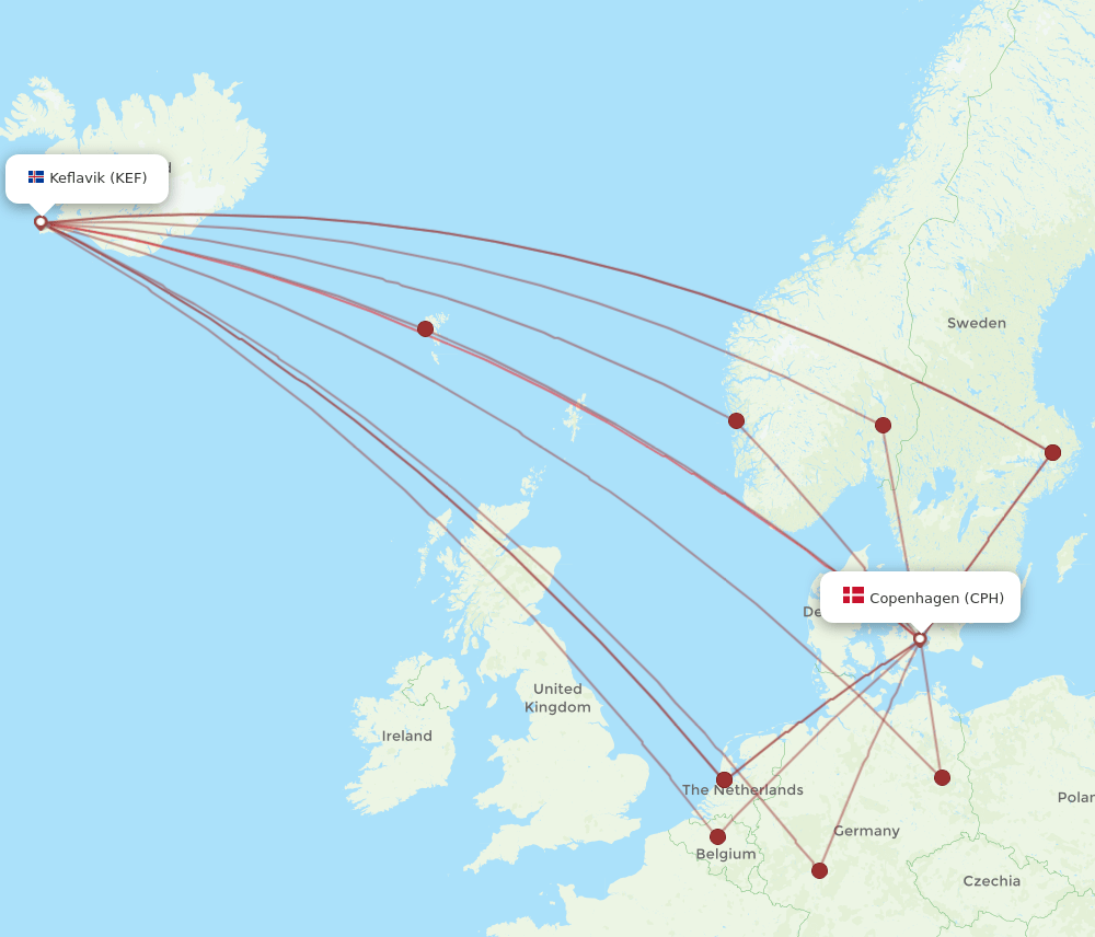 CPH-KEF flight routes