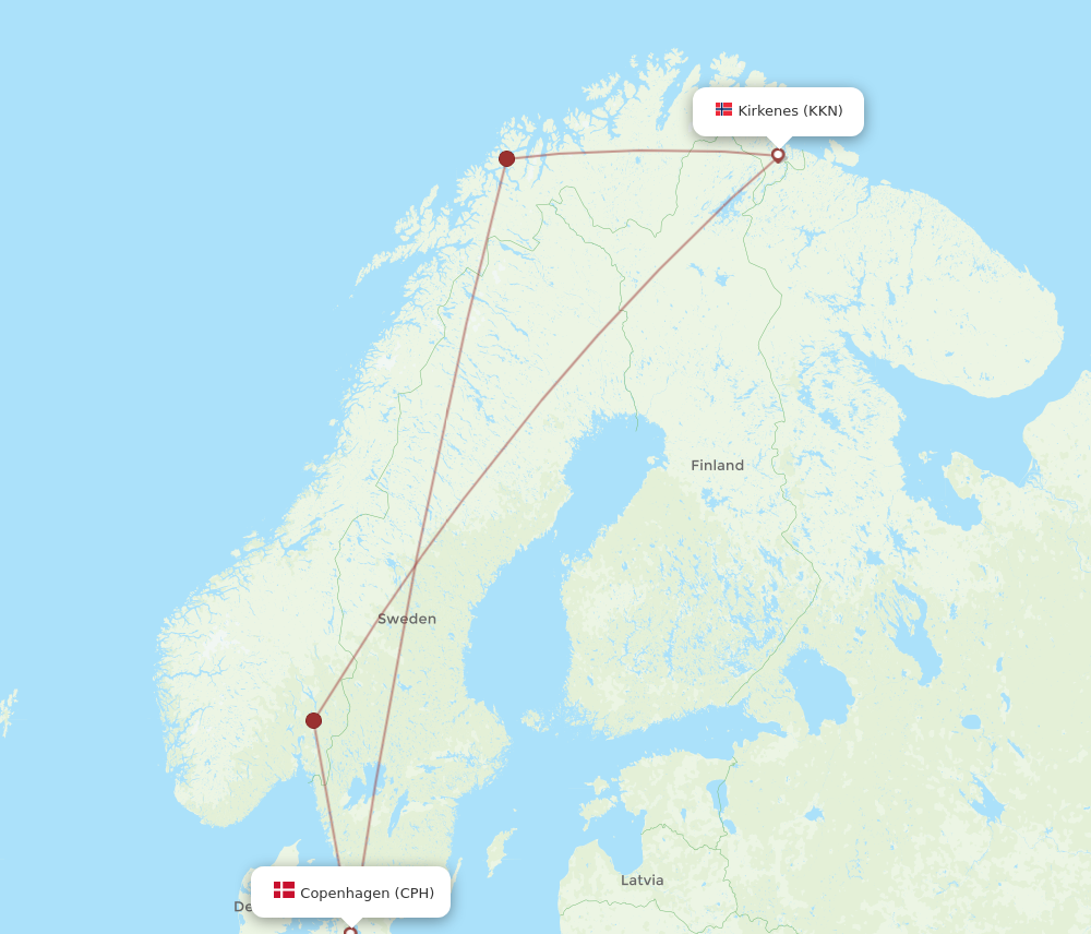 CPH to KKN flights and routes map