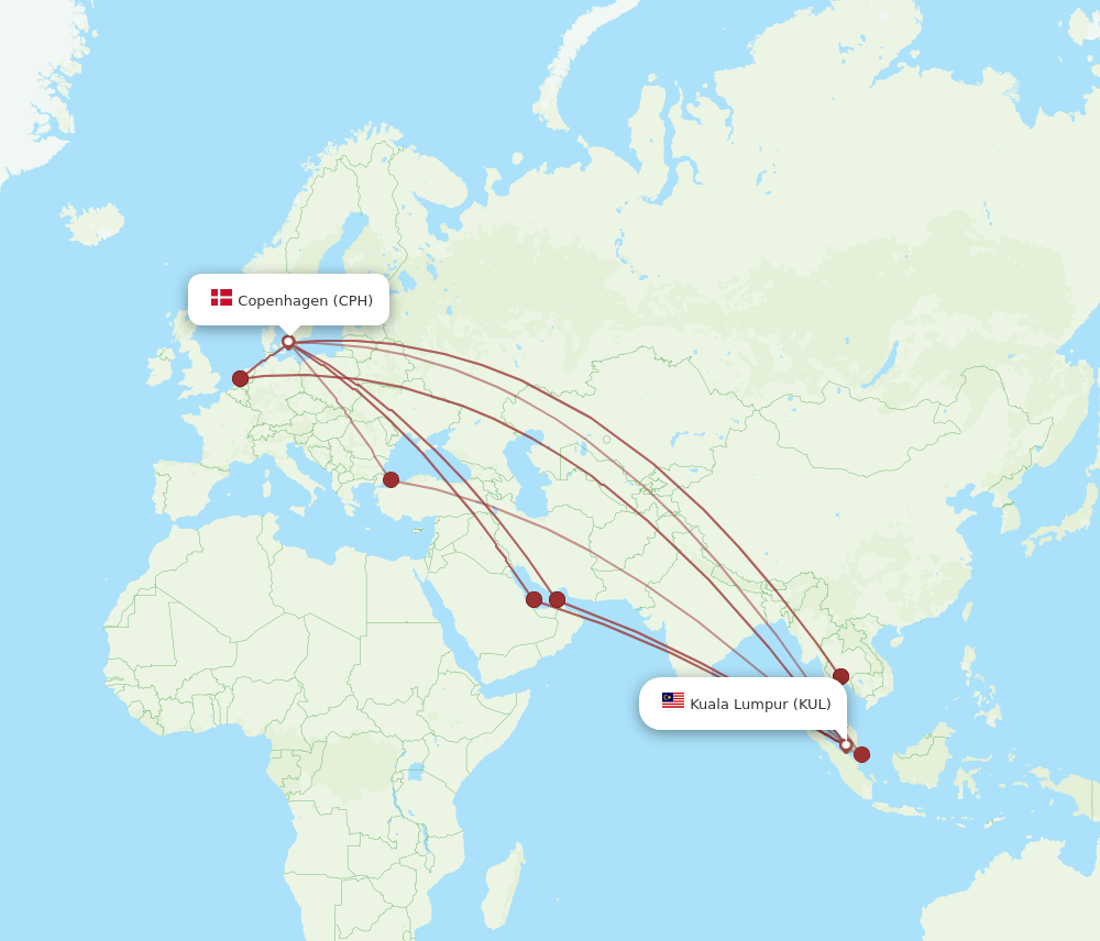 CPH to KUL flights and routes map