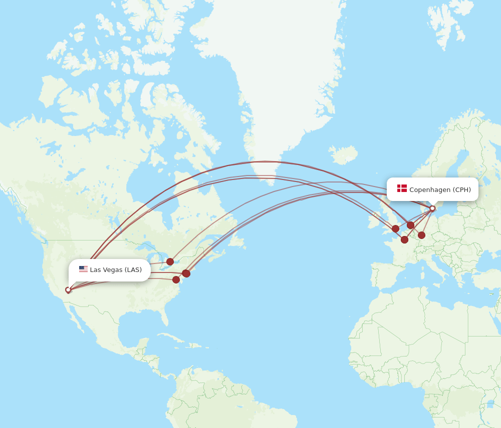 CPH-LAS flight routes