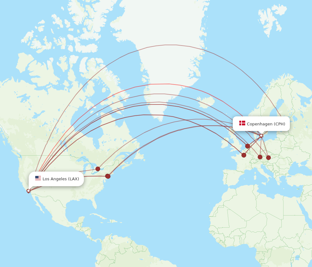 CPH to LAX flights and routes map