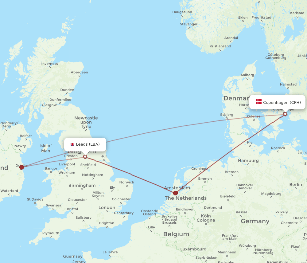 CPH-LBA flight routes