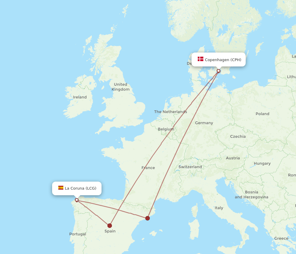 CPH-LCG flight routes