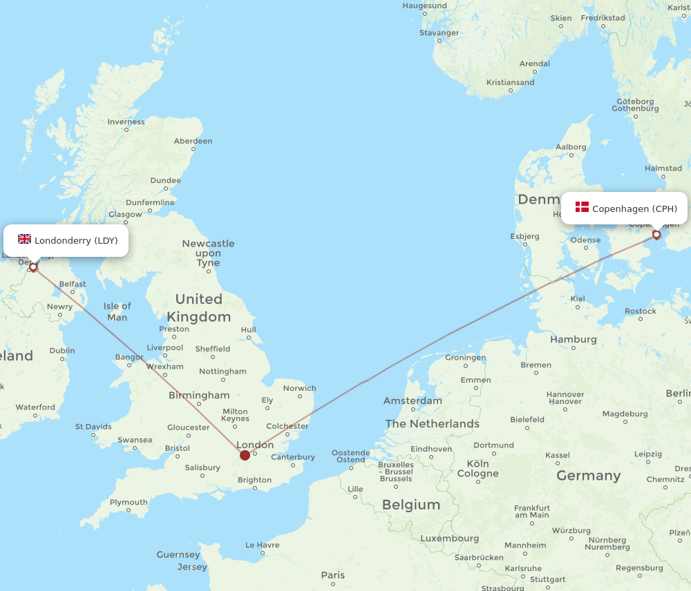 CPH-LDY flight routes