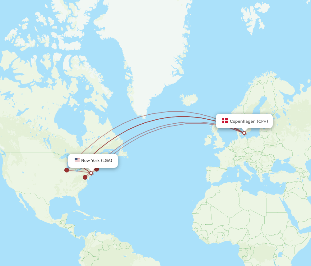 CPH to LGA flights and routes map