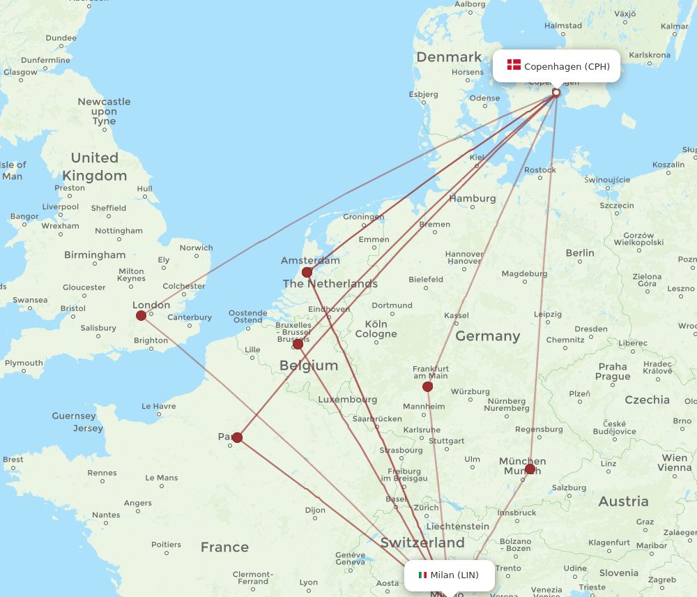 CPH-LIN flight routes