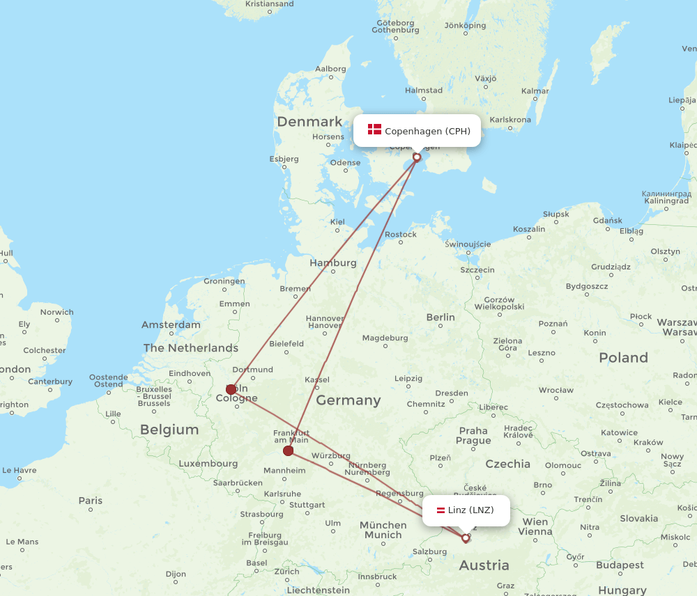 CPH-LNZ flight routes