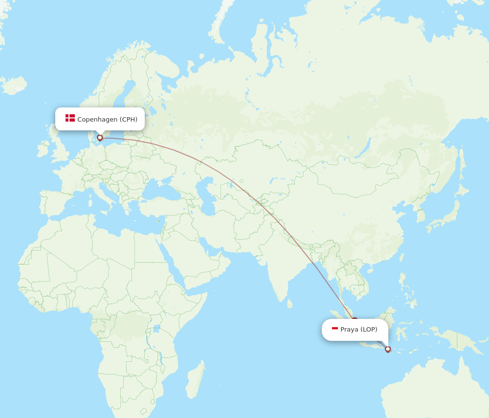 Praya - Copenhagen route map and flight paths