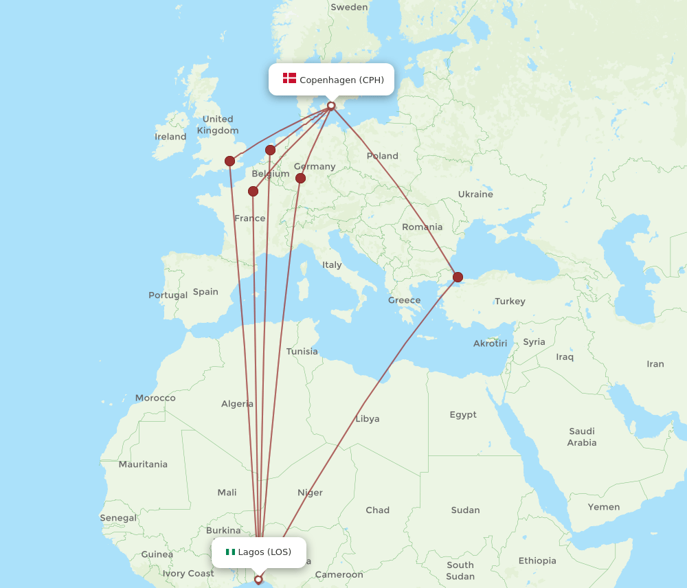 CPH-LOS flight routes