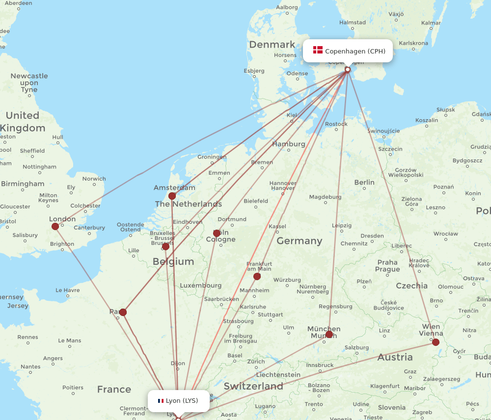 CPH-LYS flight routes