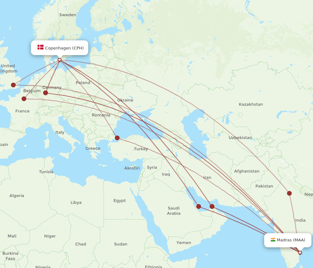 CPH-MAA flight routes