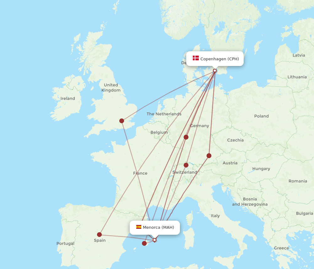 CPH-MAH flight routes