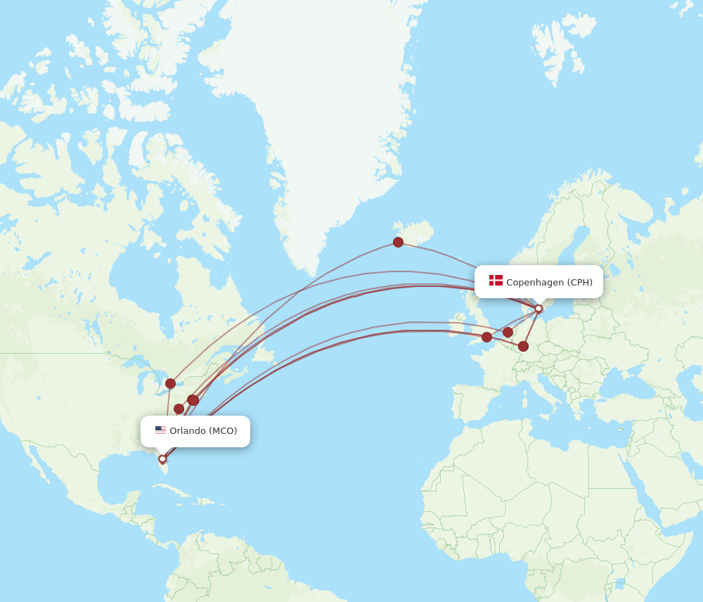 CPH-MCO flight routes