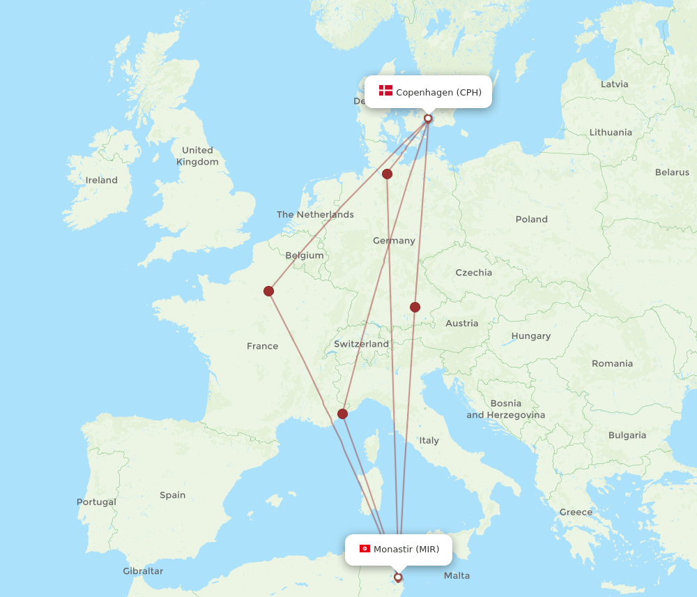 CPH-MIR flight routes