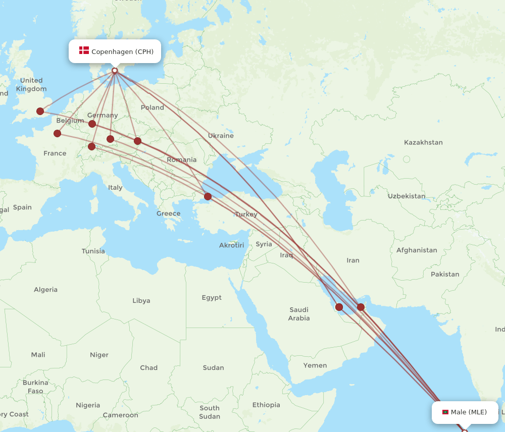 CPH-MLE flight routes