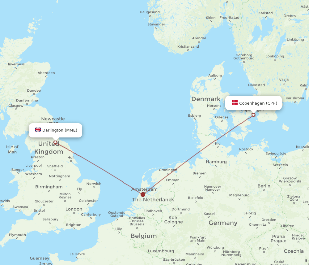 CPH-MME flight routes