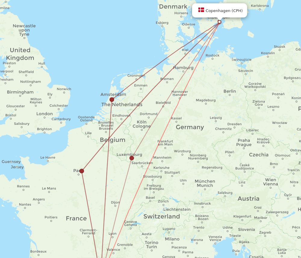 CPH-MPL flight routes