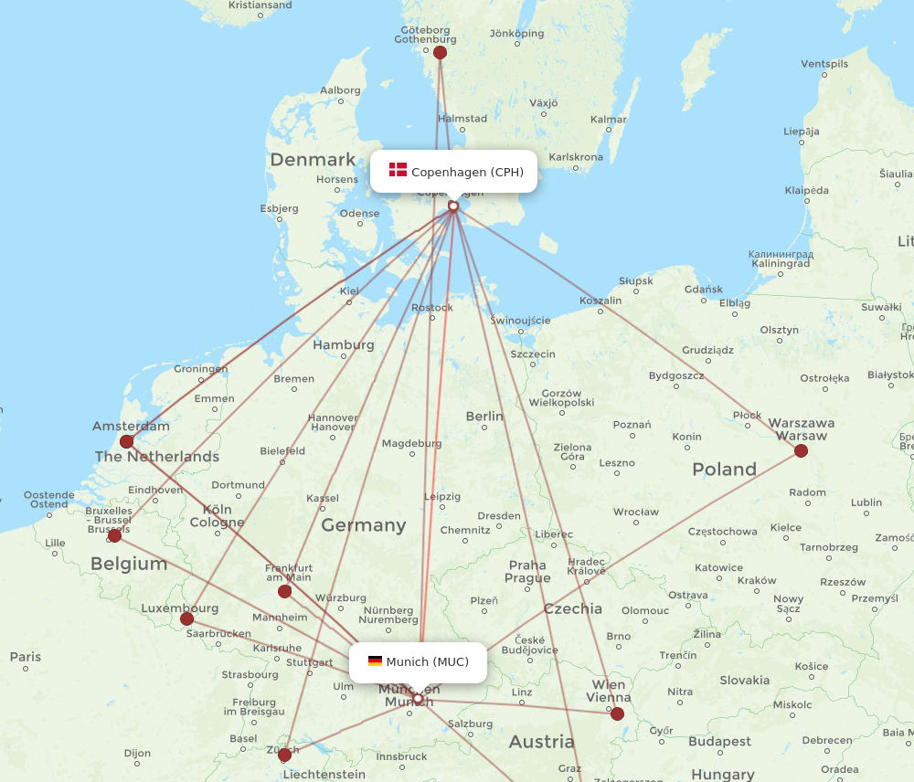 CPH to MUC flights and routes map