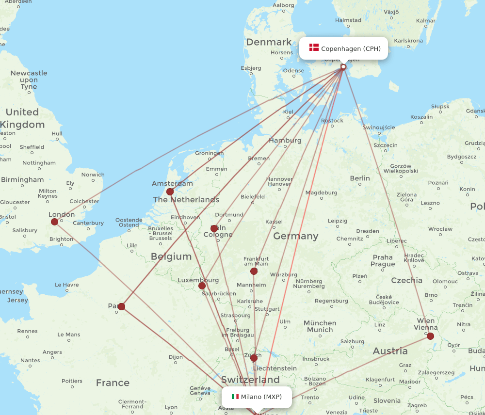 CPH-MXP flight routes