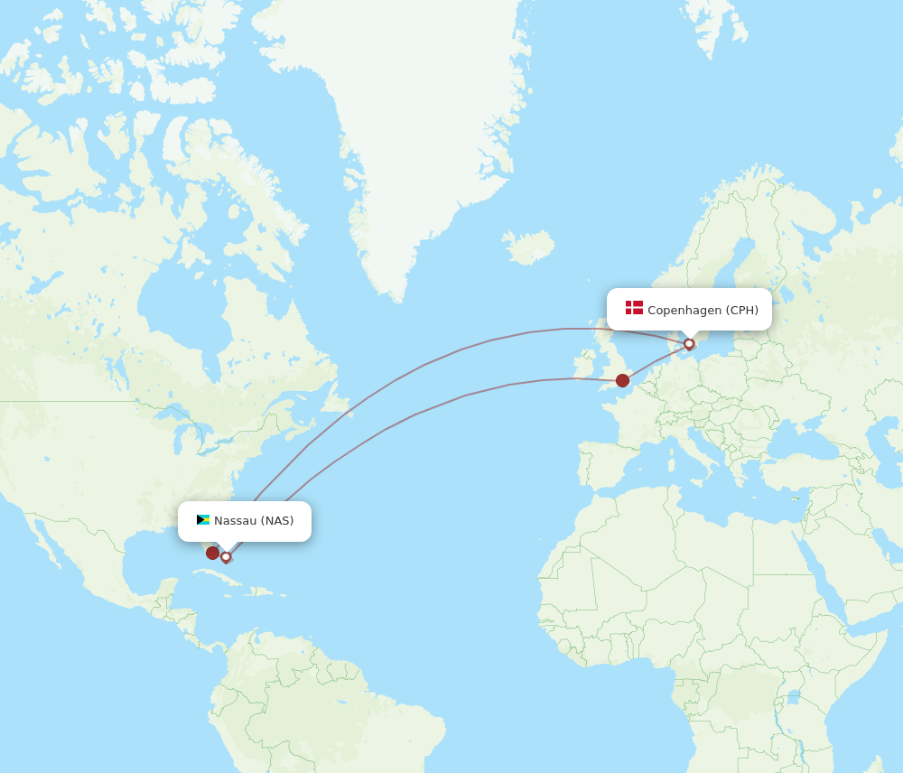 CPH to NAS flights and routes map