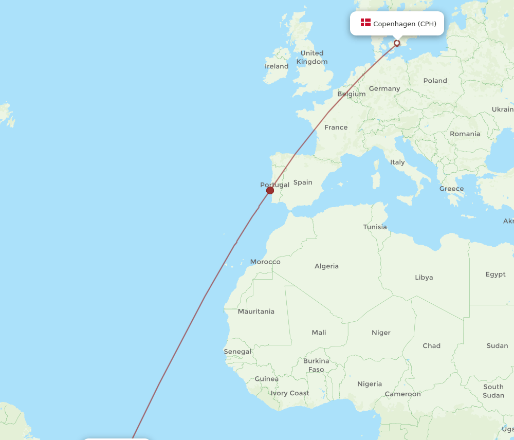 CPH-NAT flight routes