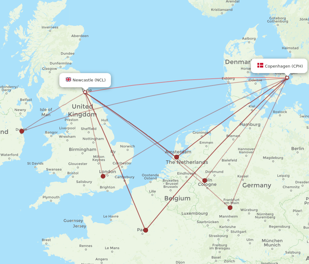 CPH-NCL flight routes
