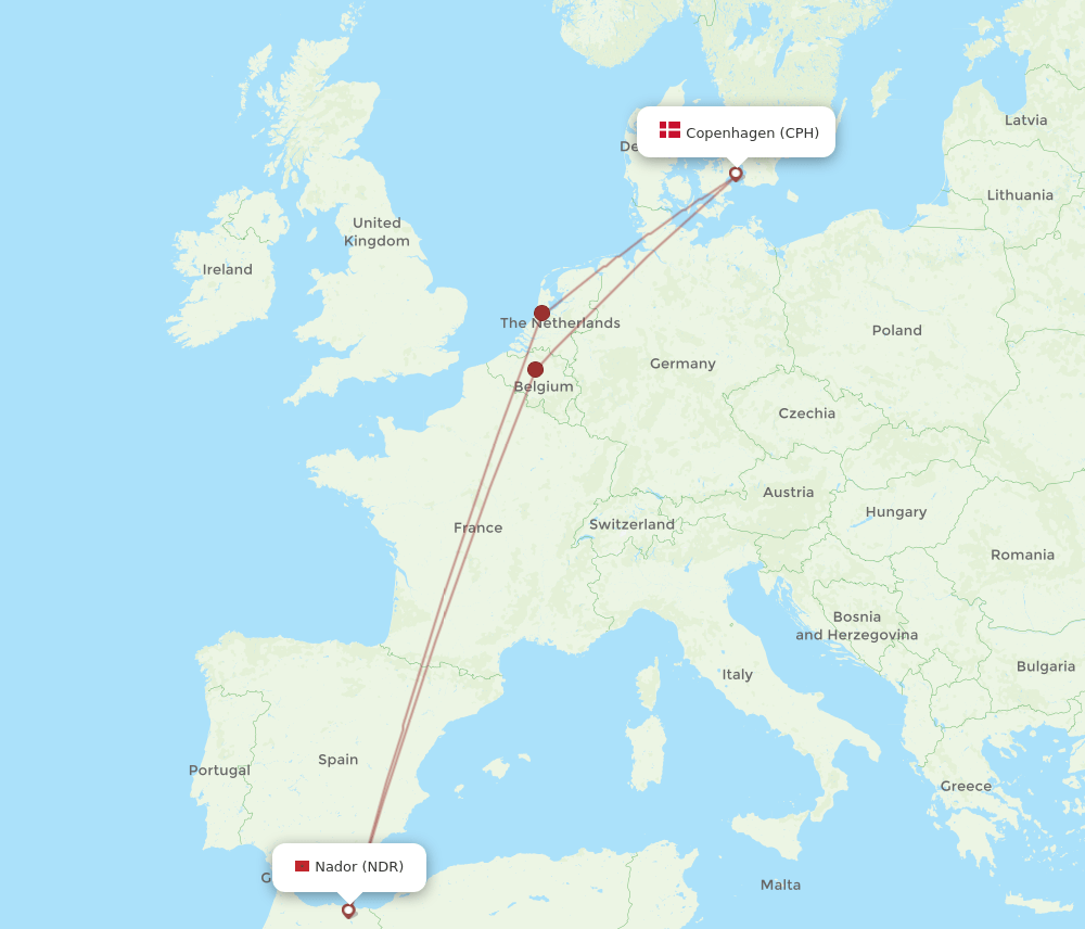 CPH-NDR flight routes