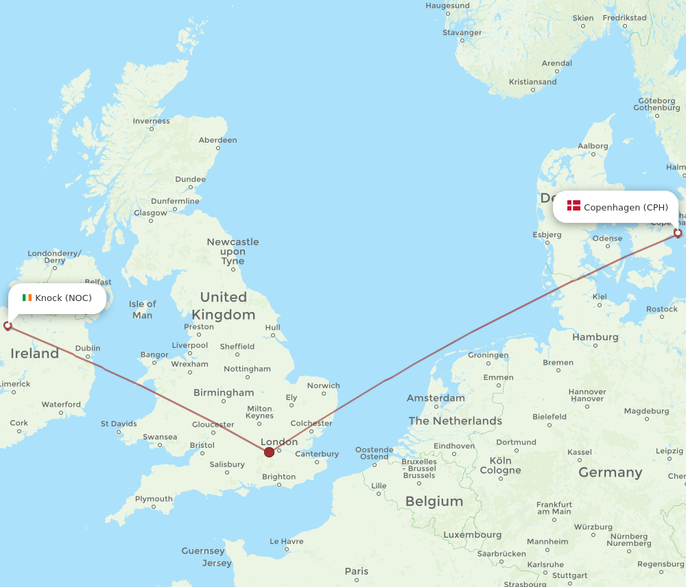 CPH to NOC flights and routes map