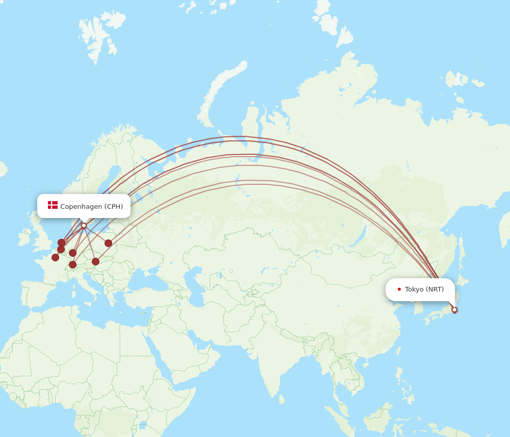 CPH to NRT flights and routes map
