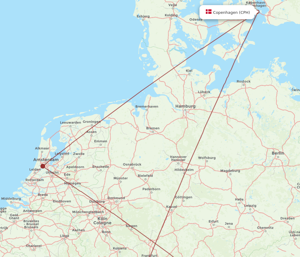 CPH to NUE flights and routes map