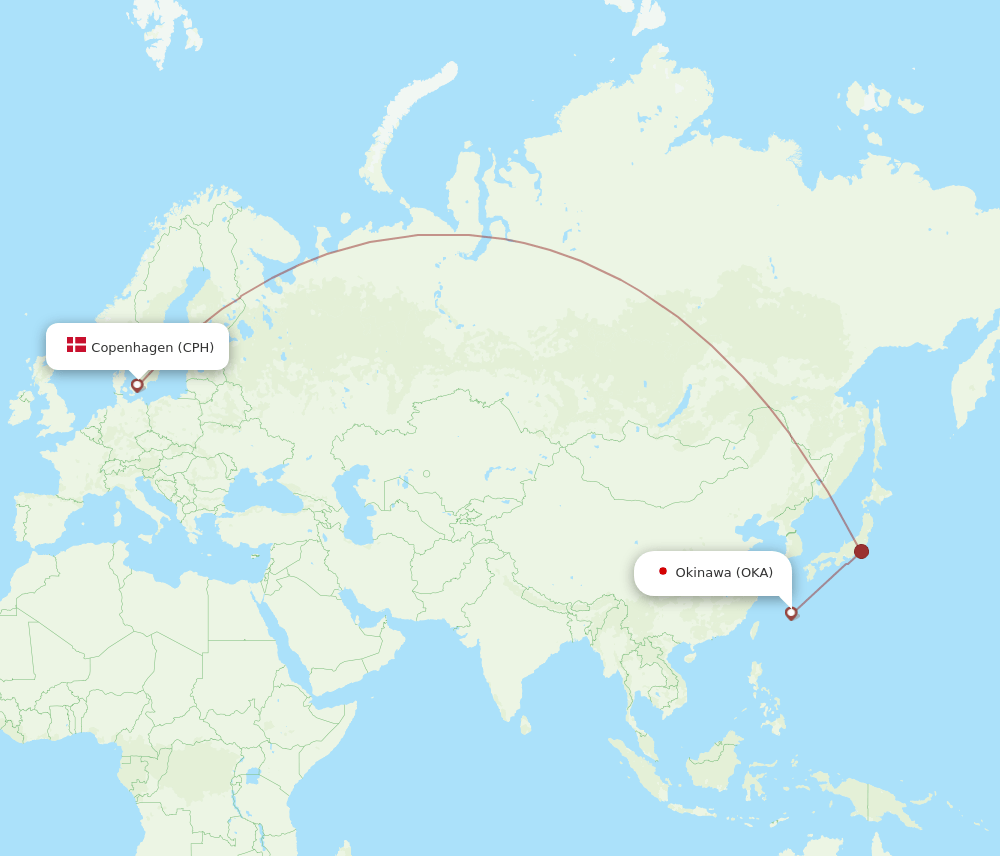 CPH to OKA flights and routes map