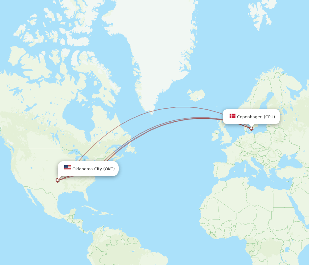 CPH-OKC flight routes