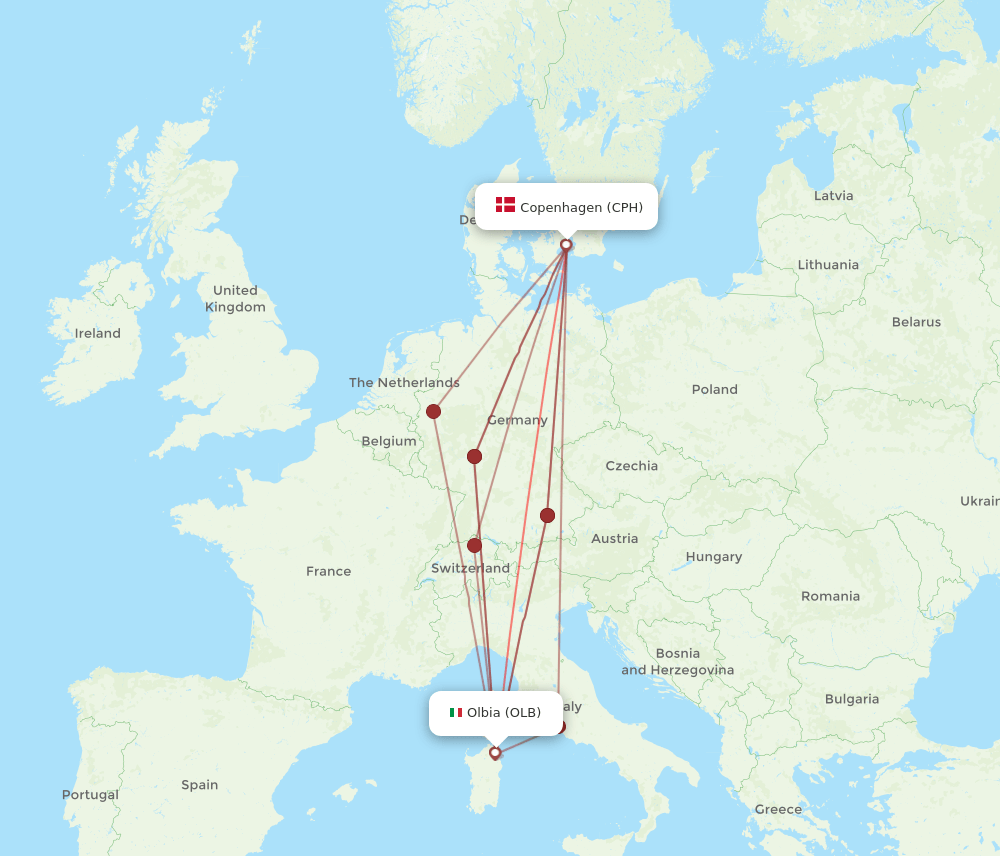 CPH-OLB flight routes