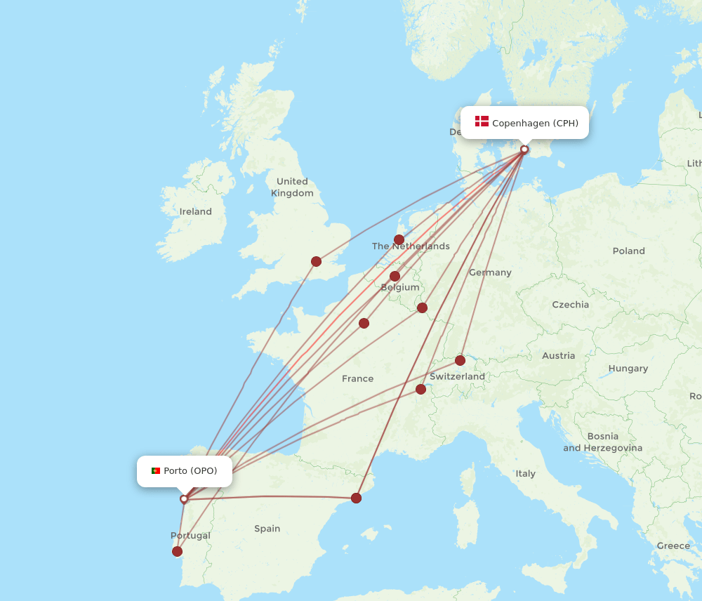 CPH-OPO flight routes