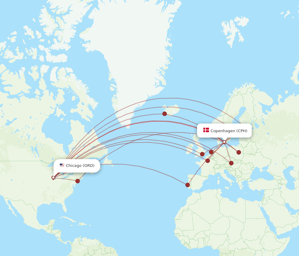 CPH to ORD flights and routes map