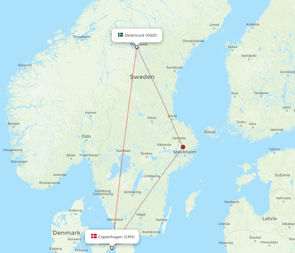 CPH to OSD flights and routes map