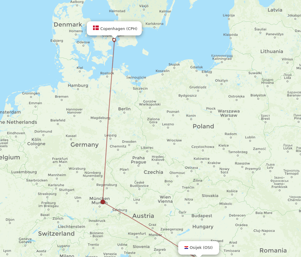 CPH to OSI flights and routes map