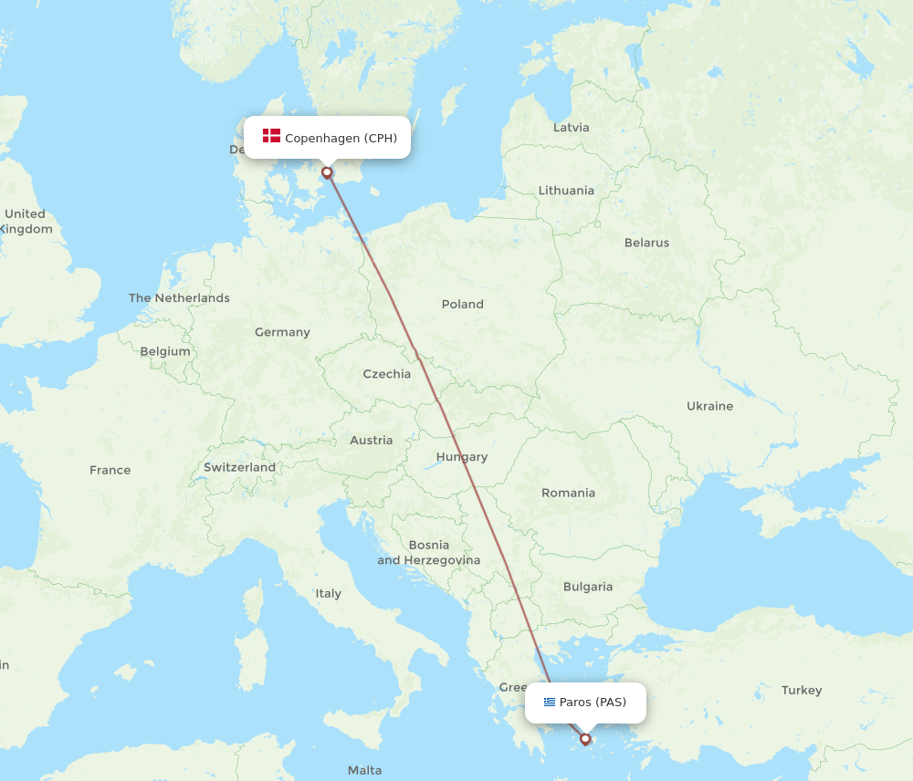 CPH to PAS flights and routes map
