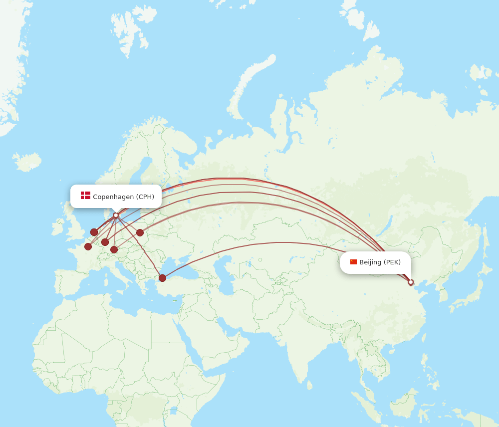 CPH to PEK flights and routes map
