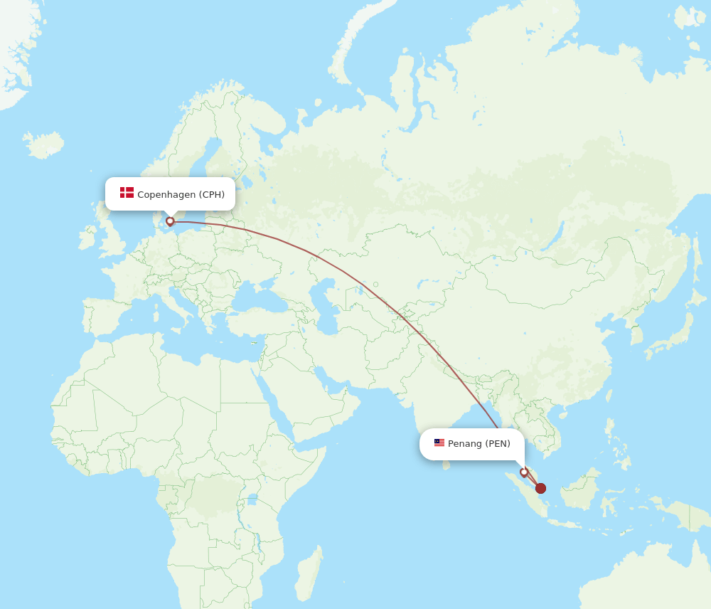 CPH to PEN flights and routes map