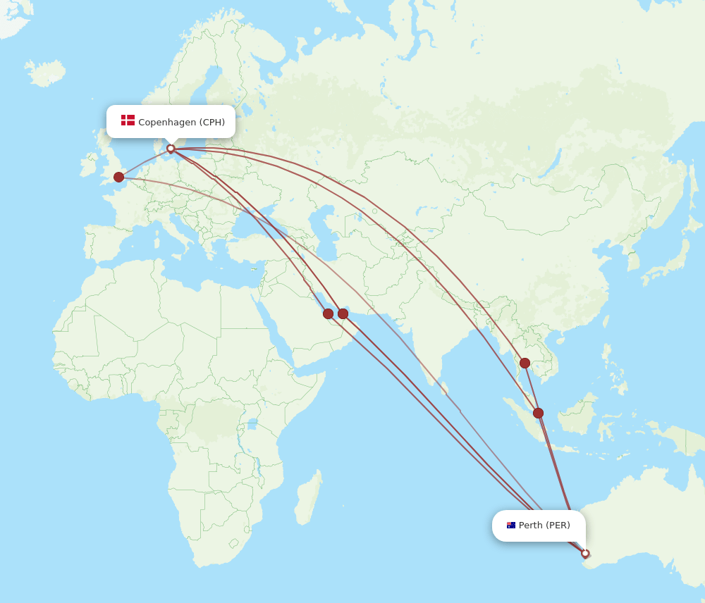 CPH-PER flight routes
