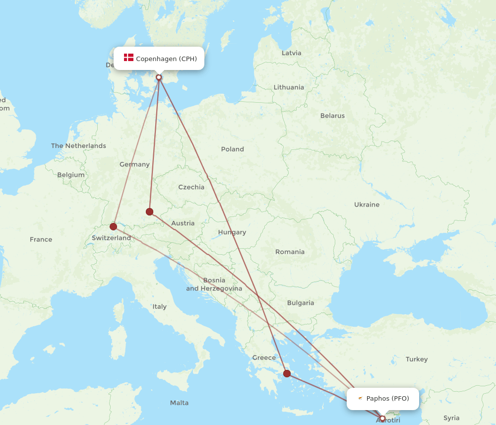 CPH-PFO flight routes