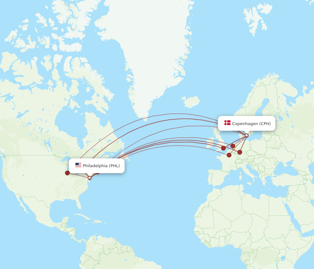 CPH-PHL flight routes