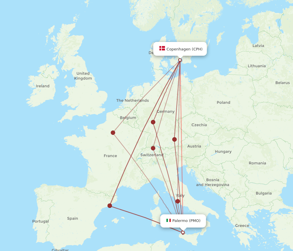 CPH-PMO flight routes
