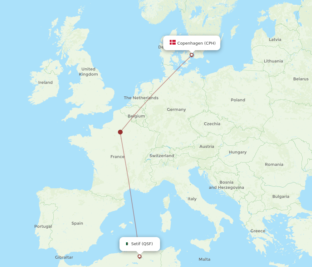 CPH-QSF flight routes